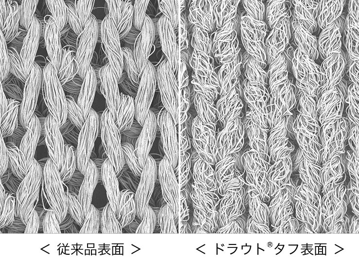 写真：従来品表面とドラウトタフ表面の比較