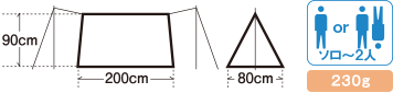 高さ90cm、奥行00cm、間口80㎝。1～2人用。230g（袋込み）